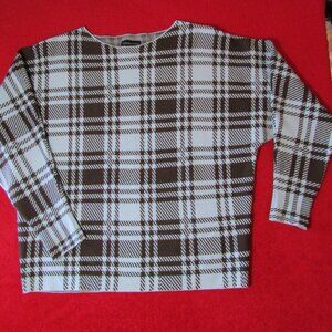 Adrienne Vittadini Blue Brown Plaid Sweater Dolman Sleeves SOFT!